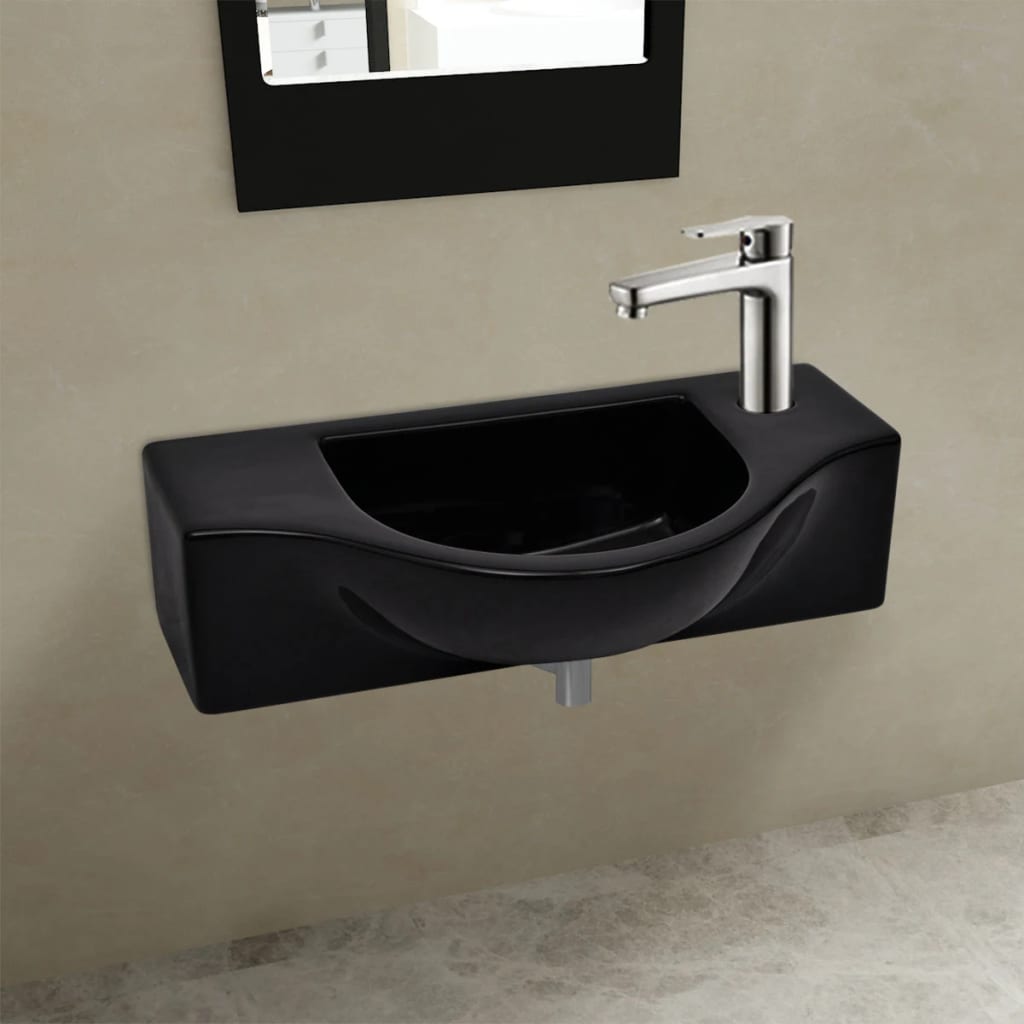 Vasque à trou pour robinet céramique Noir pour salle de bain