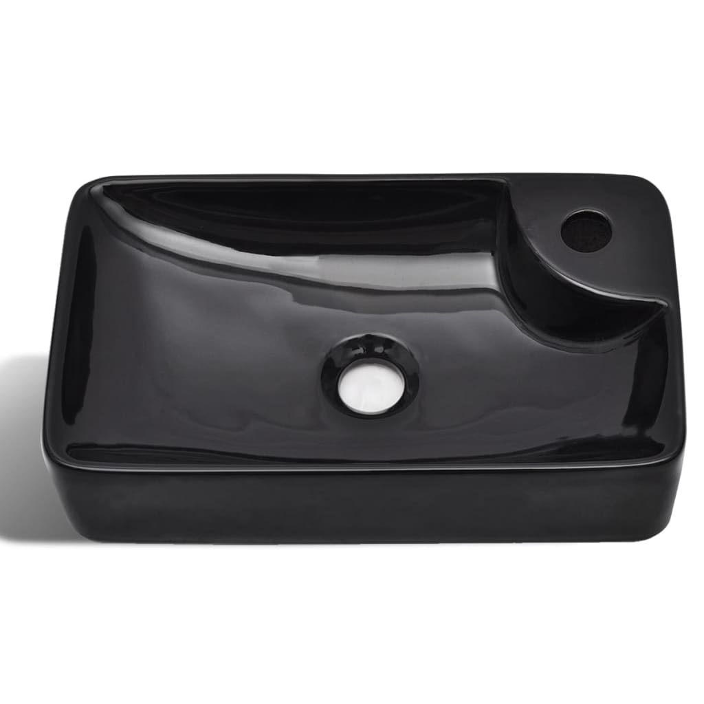 vidaXL Chiuvetă de baie din ceramică cu gaură pentru robinet, negru