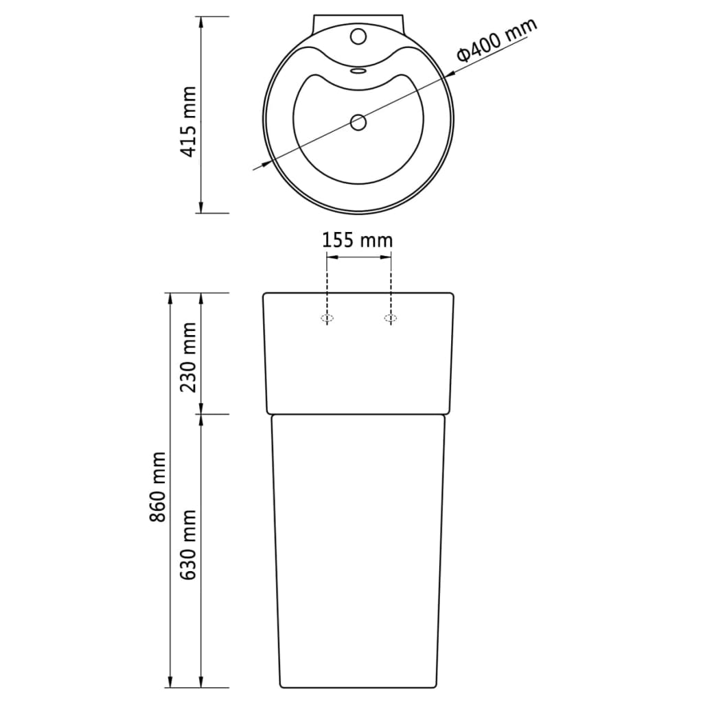 Ceramic Stand Bathroom Sink Basin Faucet/Overflow Hole White Round vidaXL