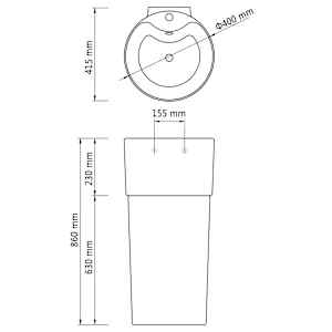 Stojací umyvadlo keramické kulaté černé, otvor na baterií, přepad - obrázek 7