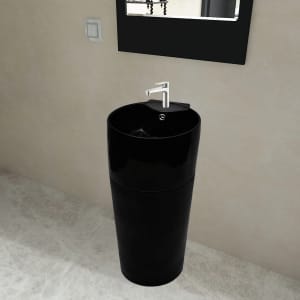 Stojací umyvadlo keramické kulaté černé, otvor na baterií, přepad
