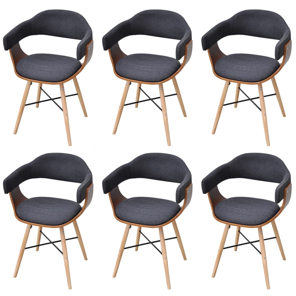 Jídelní židle 6 ks tmavě šedé ohýbané dřevo a textil