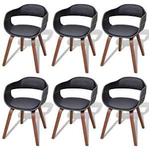 Jedilni stoli 6 kosov črni ukrivljen les in umetno usnje