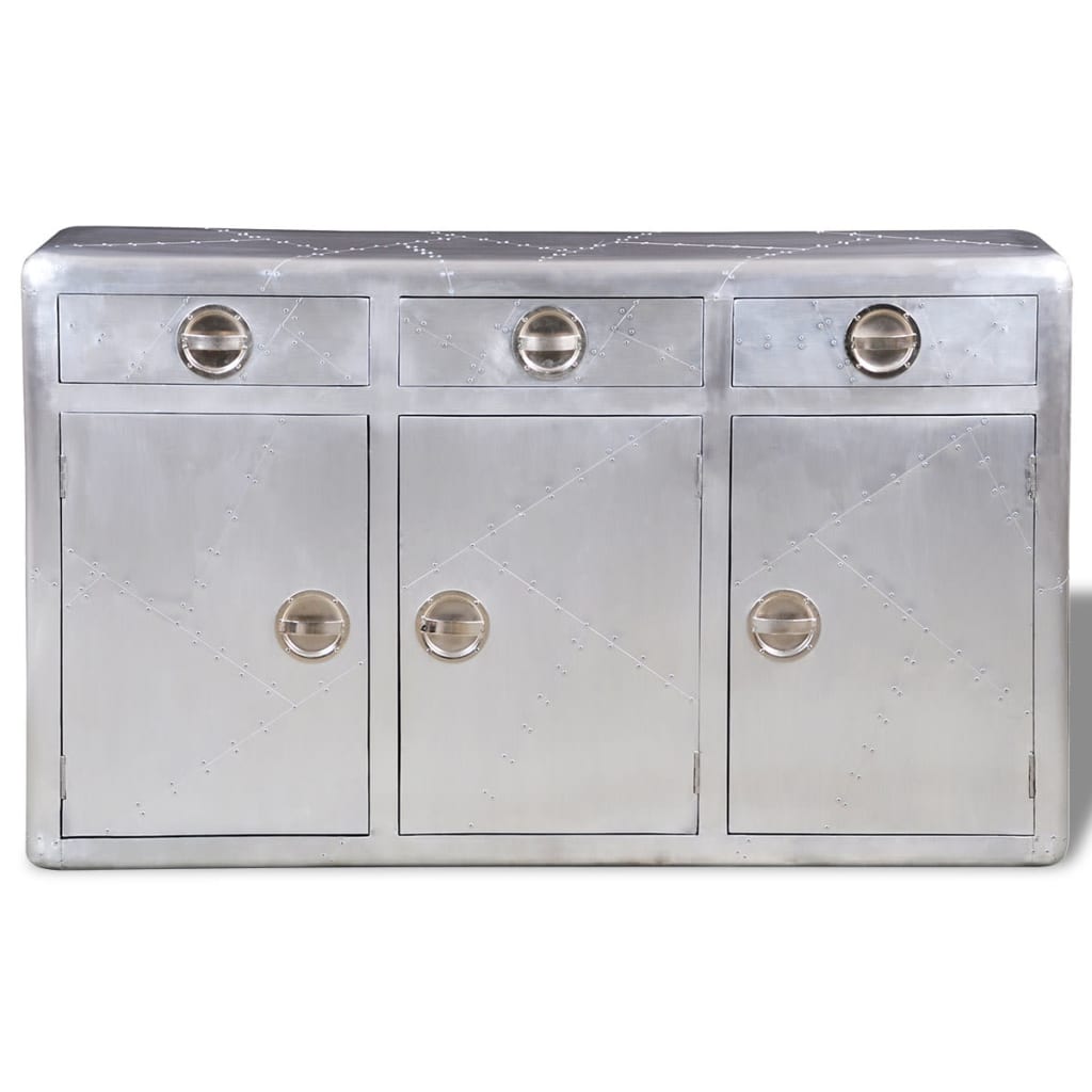 vidaXL Dressoir met 3 lades vintage luchtvaartstijl aluminium afbeelding
