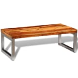 vidaXL Mesa de centro de madera de sheesham maciza y patas de acero