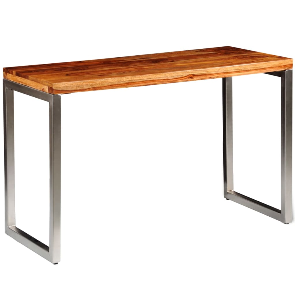 vidaXL spisebord/skrivebord massivt sheeshamtræ stålben