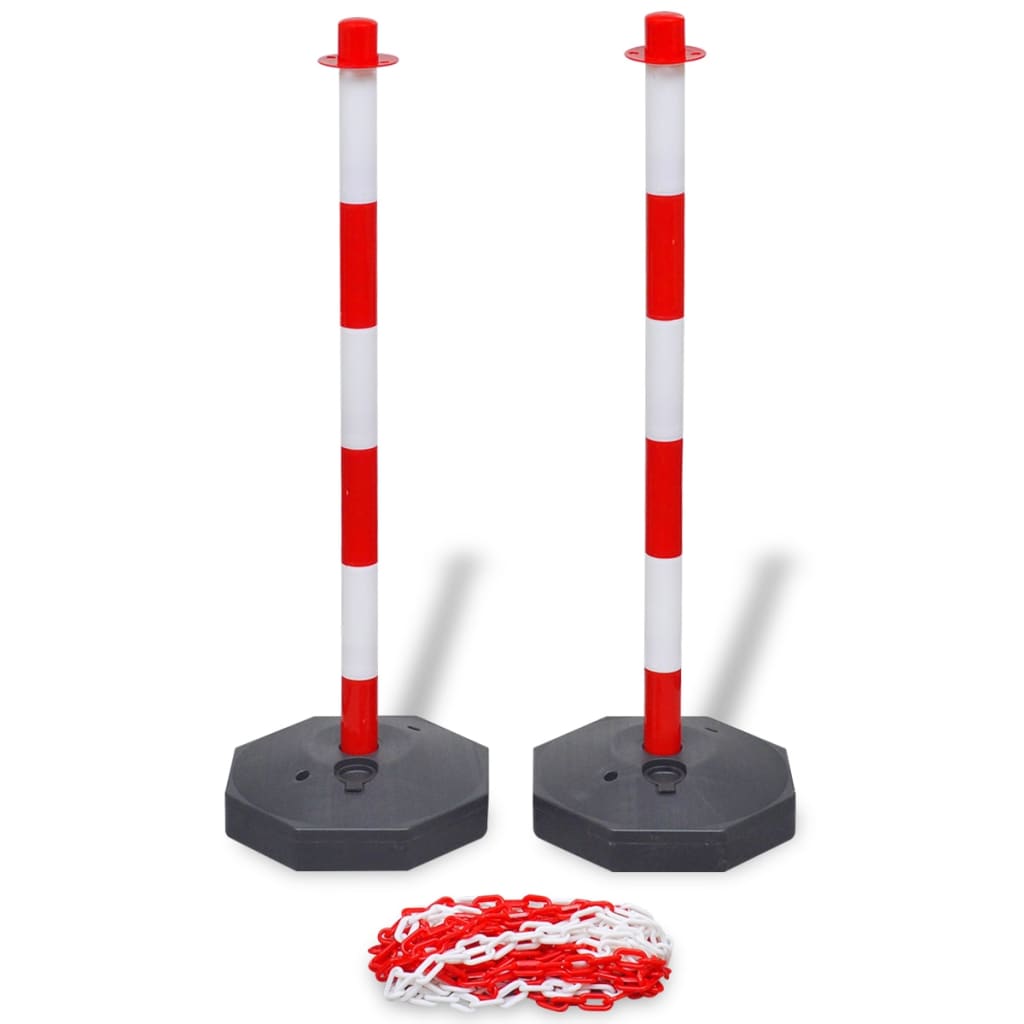 Set stâlpi semnalizare trafic cu lanț din plastic de 10 m vidaxl.ro