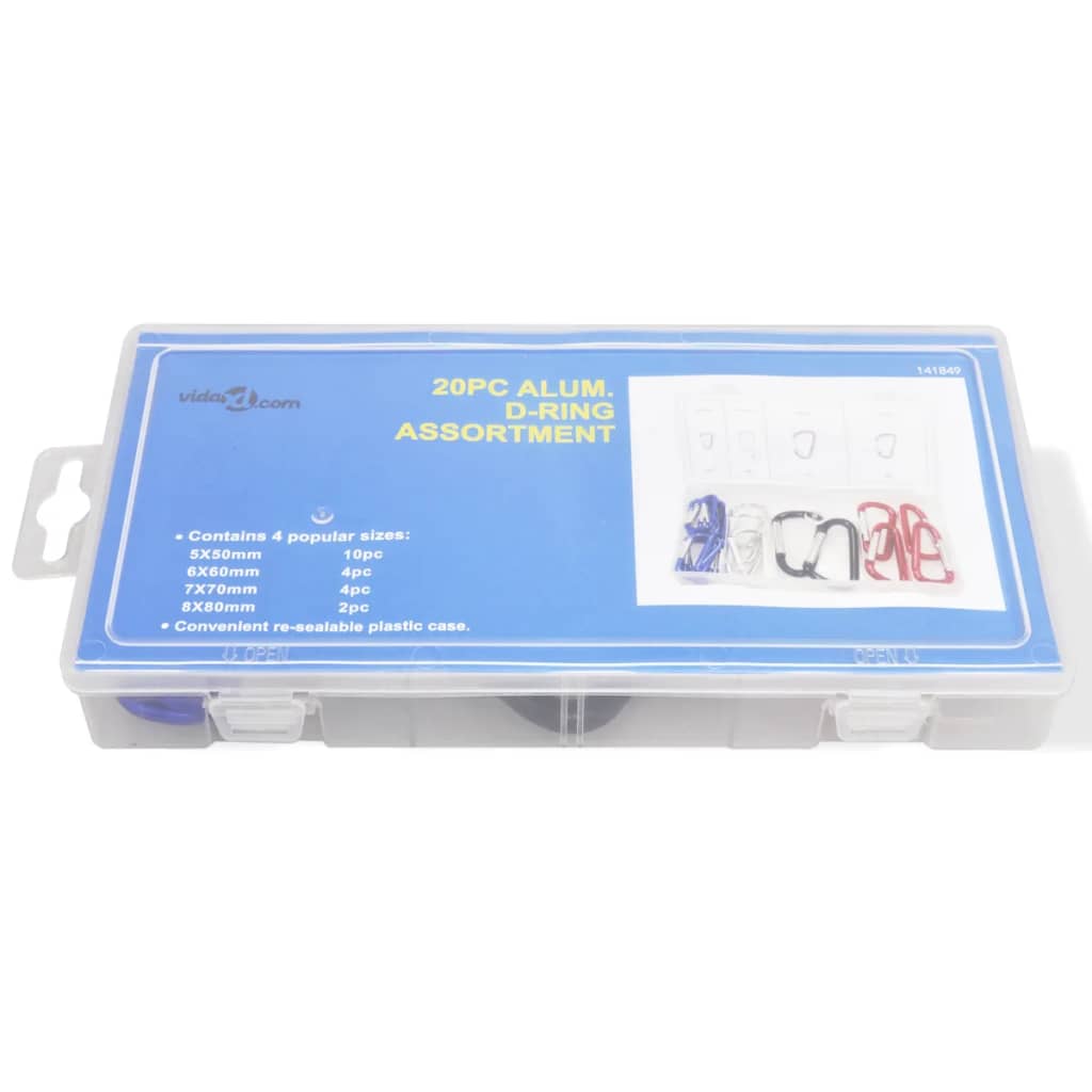 

vidaXL Set aluminium D-vormige karabijnhaken 20 st
