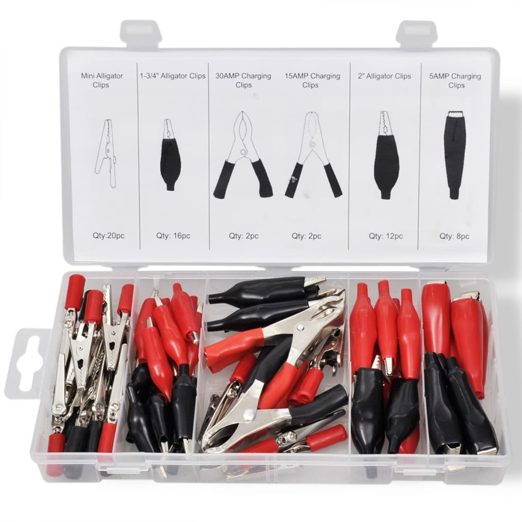 

vidaXL Assortiment elektrische klemmen krokodillenbekken/laadklemmen 60 st