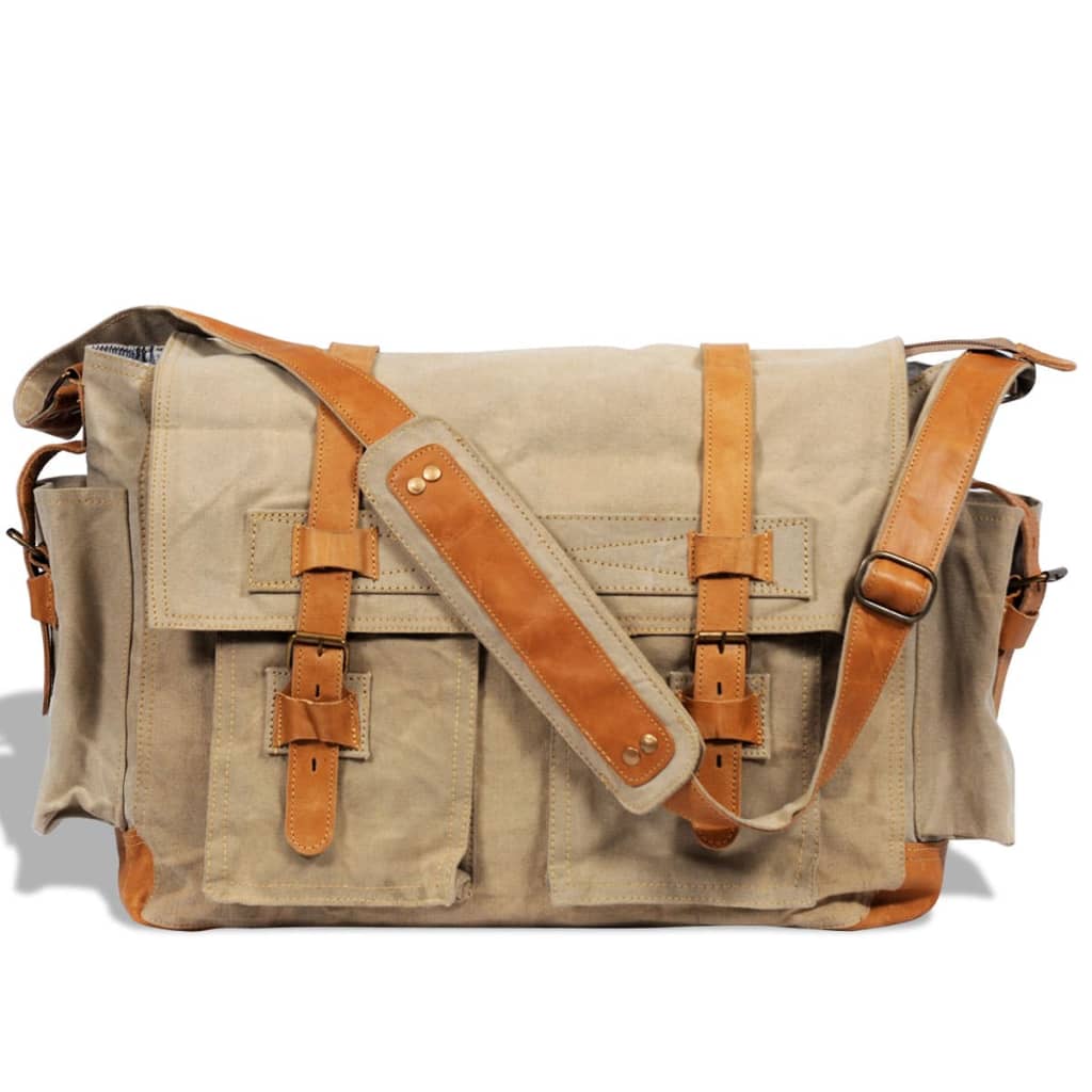 Canvas Real Leather Shoulder Bag/Messenger Bag Beige