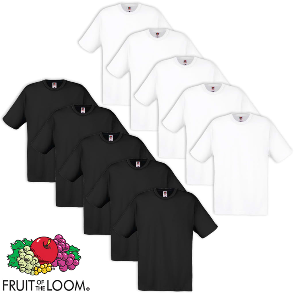 10 Fruit of the Loom Original T-paita 100% Puuvilla Valkoinen/Musta M