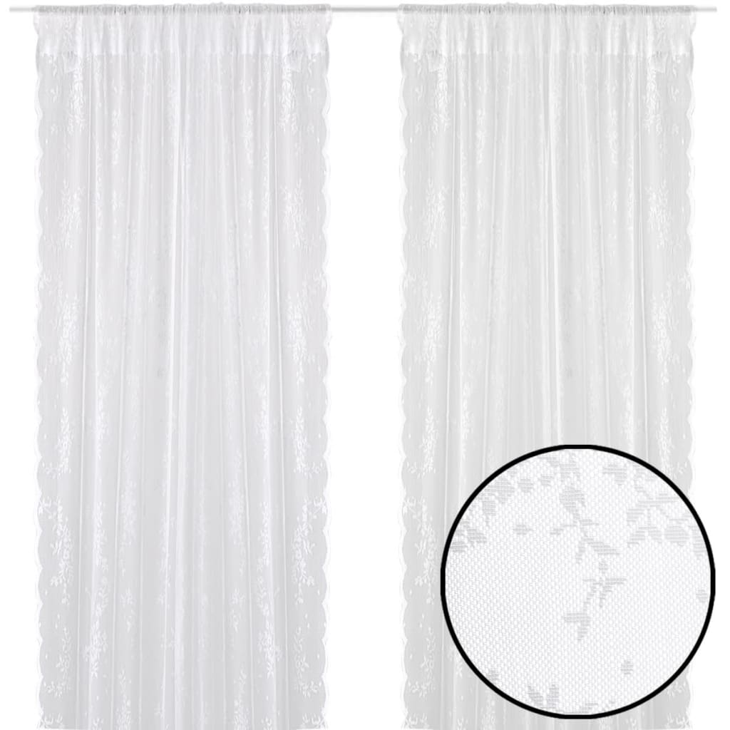 2 cortinas de rede com flores 140 x 225 cm branco