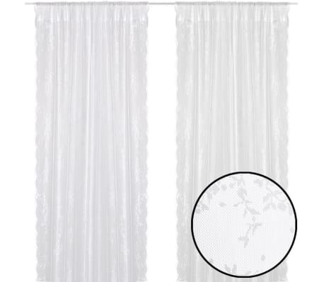 2 Net Curtains with Flowers 140 x 225 cm White