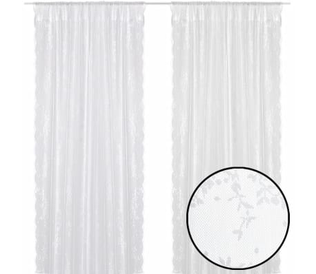 2 Net Curtains with Flowers 140 x 245 cm White