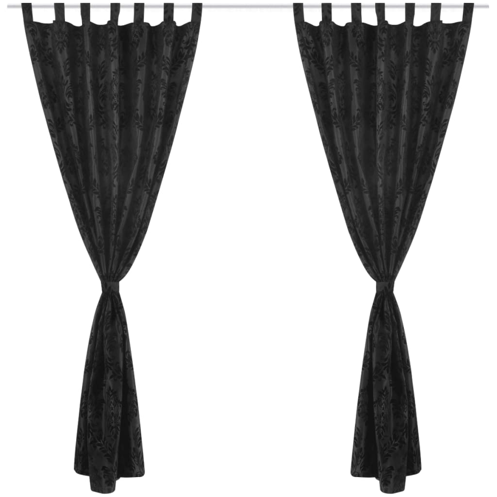 2 Baroque Taffeta Tab Top Curtains 140 x 225 cm Black