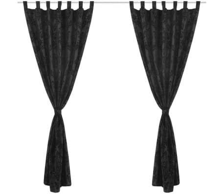 2 Baroque Taffeta Tab Top Curtains 140 x 225 cm Black
