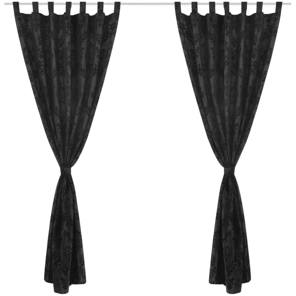 2 x Baročna Črna Zavesa z Zavihki iz Tafeta 140 x 245 cm