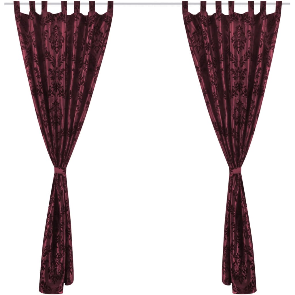 2 cortinas burdeos barrocas de tafetán con lengüetas, 140 x 225 cm