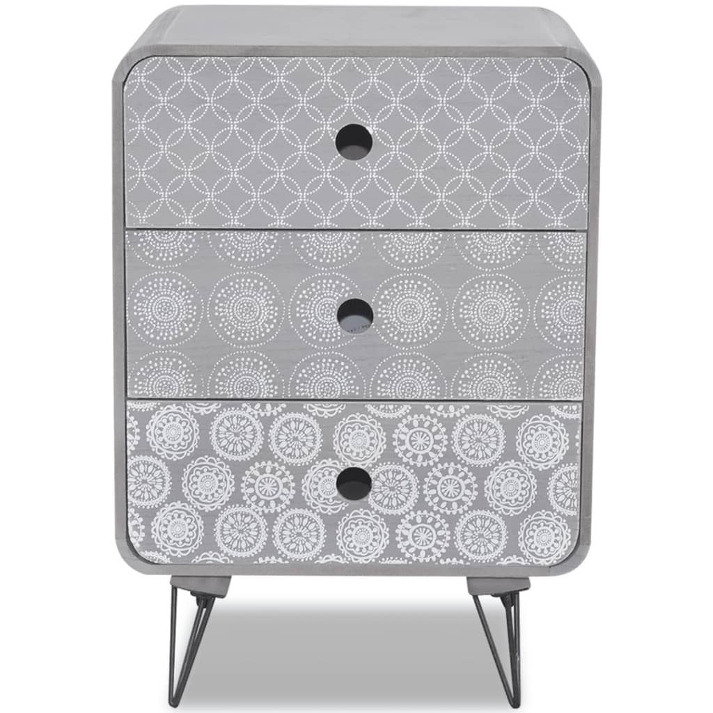 vidaXL Bijzetkastje met 3 lades grijs