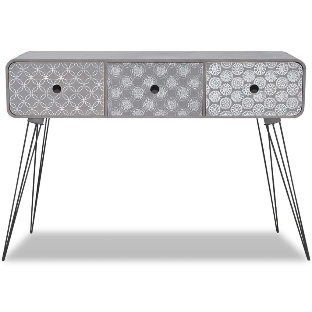 vidaXL Console Table with 3 Drawers Grey