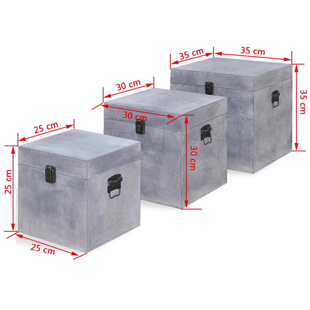 3 db betonszürke kocka MDF tárolóláda 