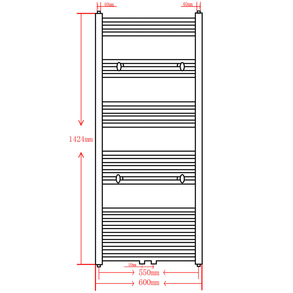 Egyenes szürke törölközőszárító radiátor központi fűtéssel 600x1424 mm 