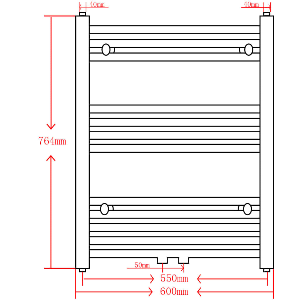 Černý žebříkový radiátor na ručníky rovný ústřední topení 600x764 mm