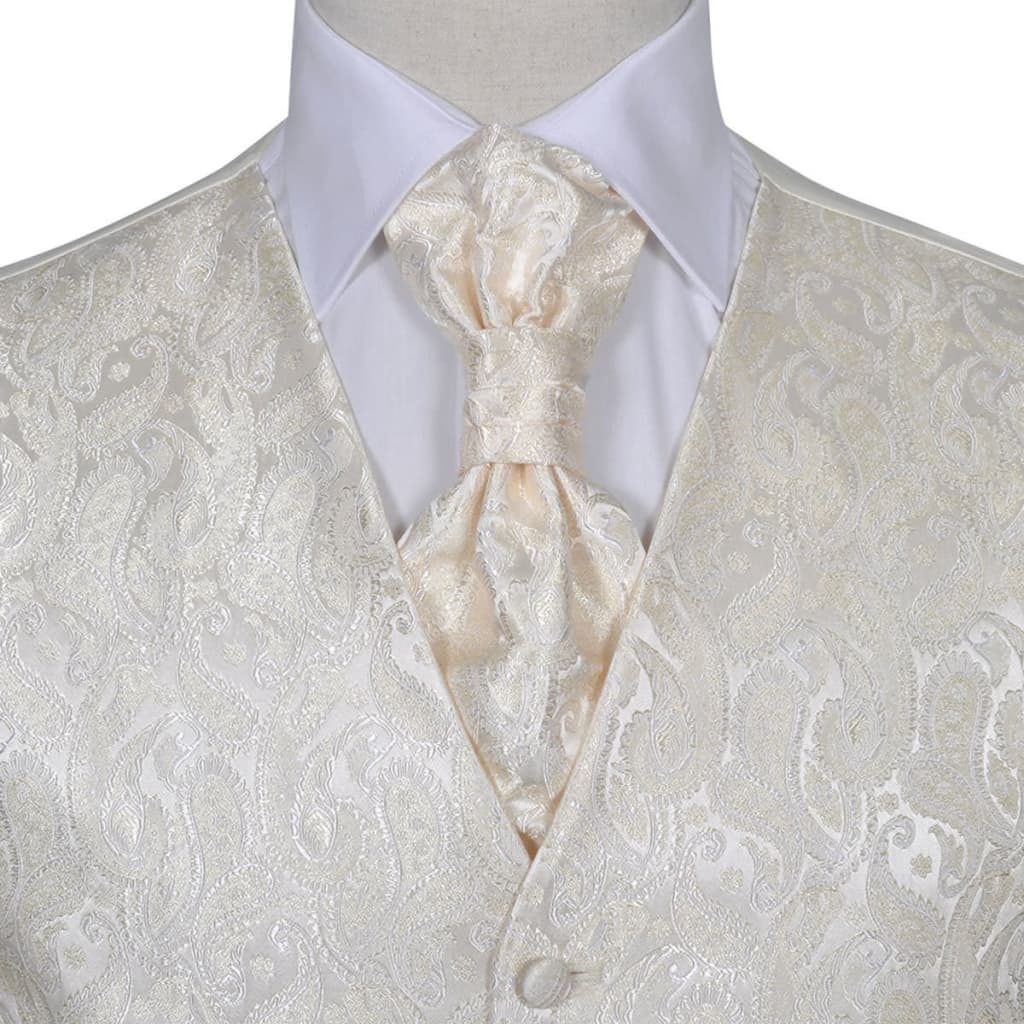 Men's Paisley Wedding Waistcoat Set Size 50 Cream