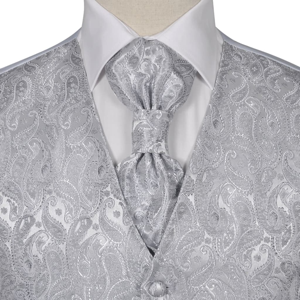 Men's Paisley Wedding Waistcoat Set Size 48 Silver