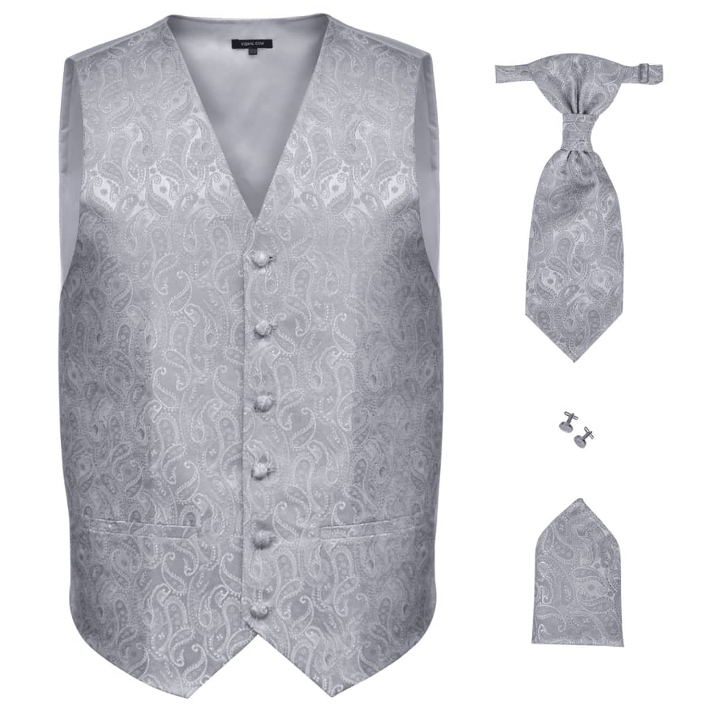 vidaXL Paisley bruidsvestset voor heren maat 52 zilverkleurig