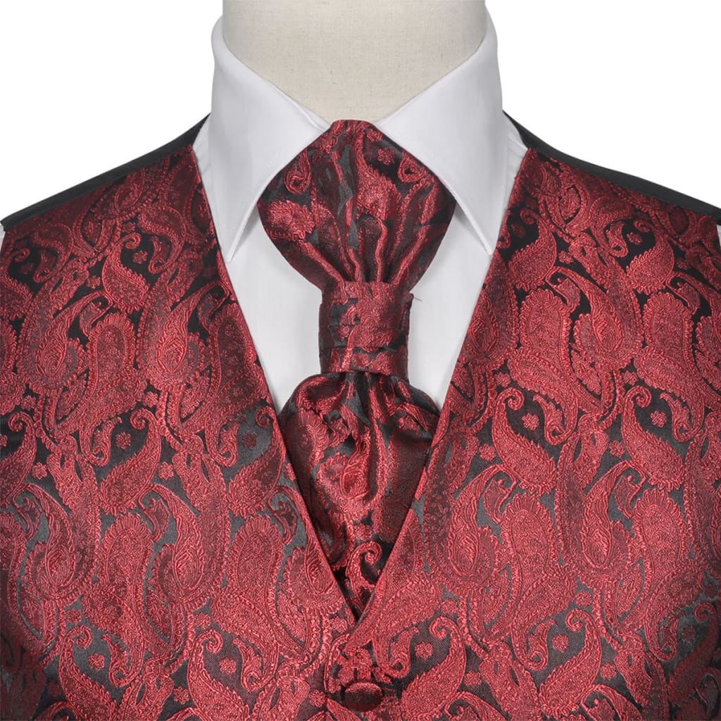 vidaXL Gilet set mannen paisleymotief bruiloft maat 48 bordeauxrood