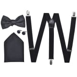 Accesorios para traje de hombre, tirantes y pajarita negra
