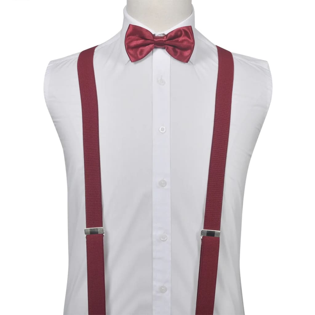 Férfi szmoking kiegészítő- nadrágtartó & nyakkendő szett burgundi szín 