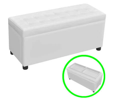 vidaXL Otomana de almacenamiento de cuero artificial blanco | vidaXL.es