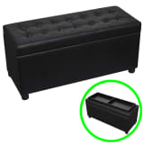Pouf à rangement en touffetage en cuir synthétique (Noir)