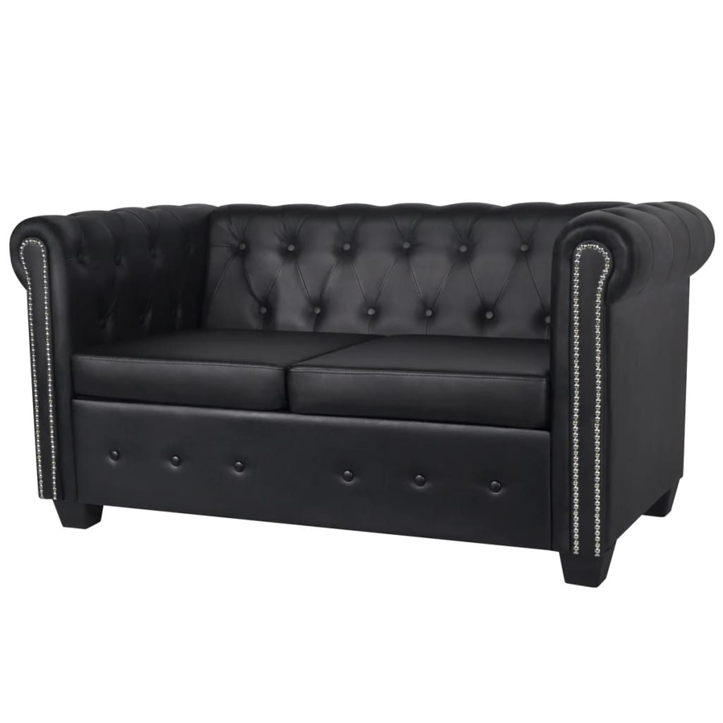 242369 vidaXL Chesterfield 2-Seater Artificial Leather Black
