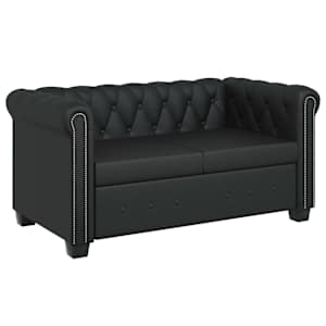 Chesterfield 2místná sedačka umělá kůže černá - obrázek 2