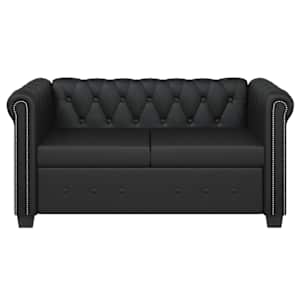Chesterfield 2místná sedačka umělá kůže černá - obrázek 3