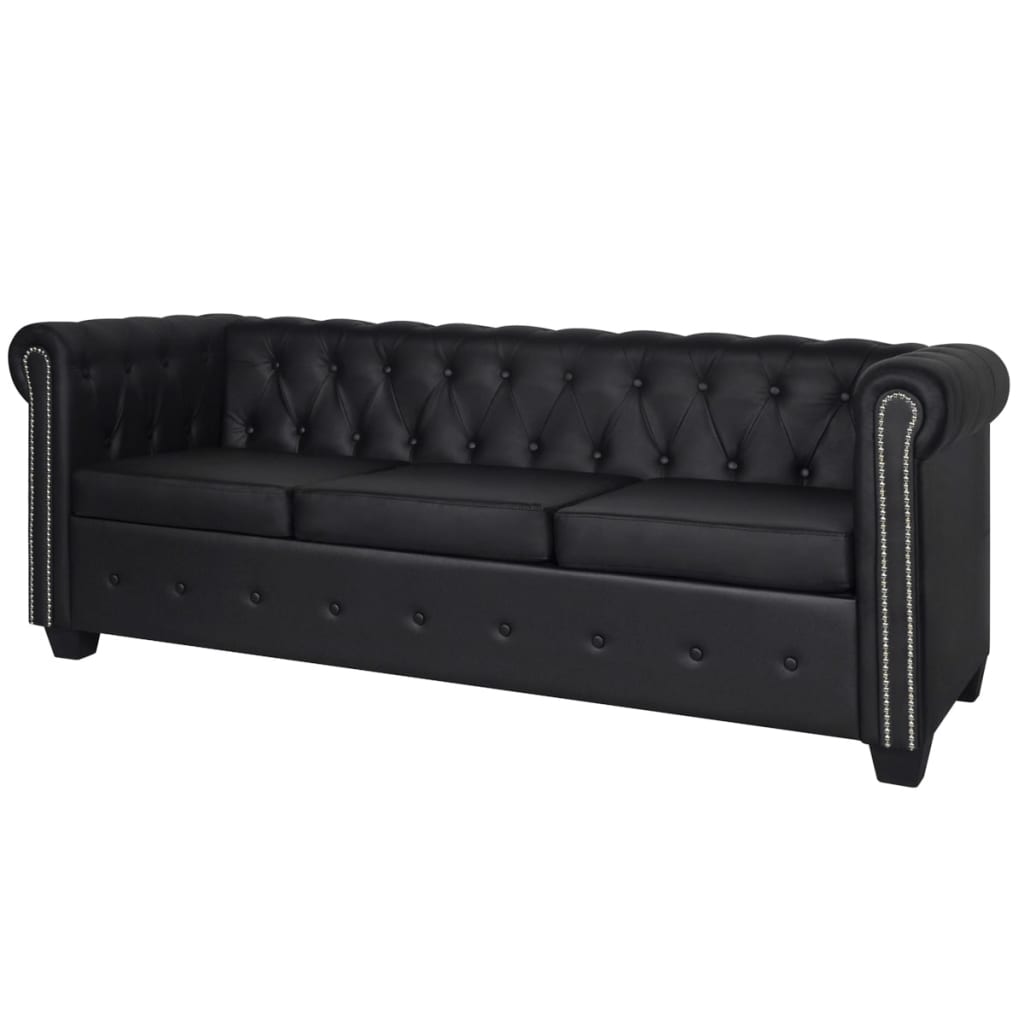 vidaXL Canapea Chesterfield cu 3 locuri, piele artificială, negru