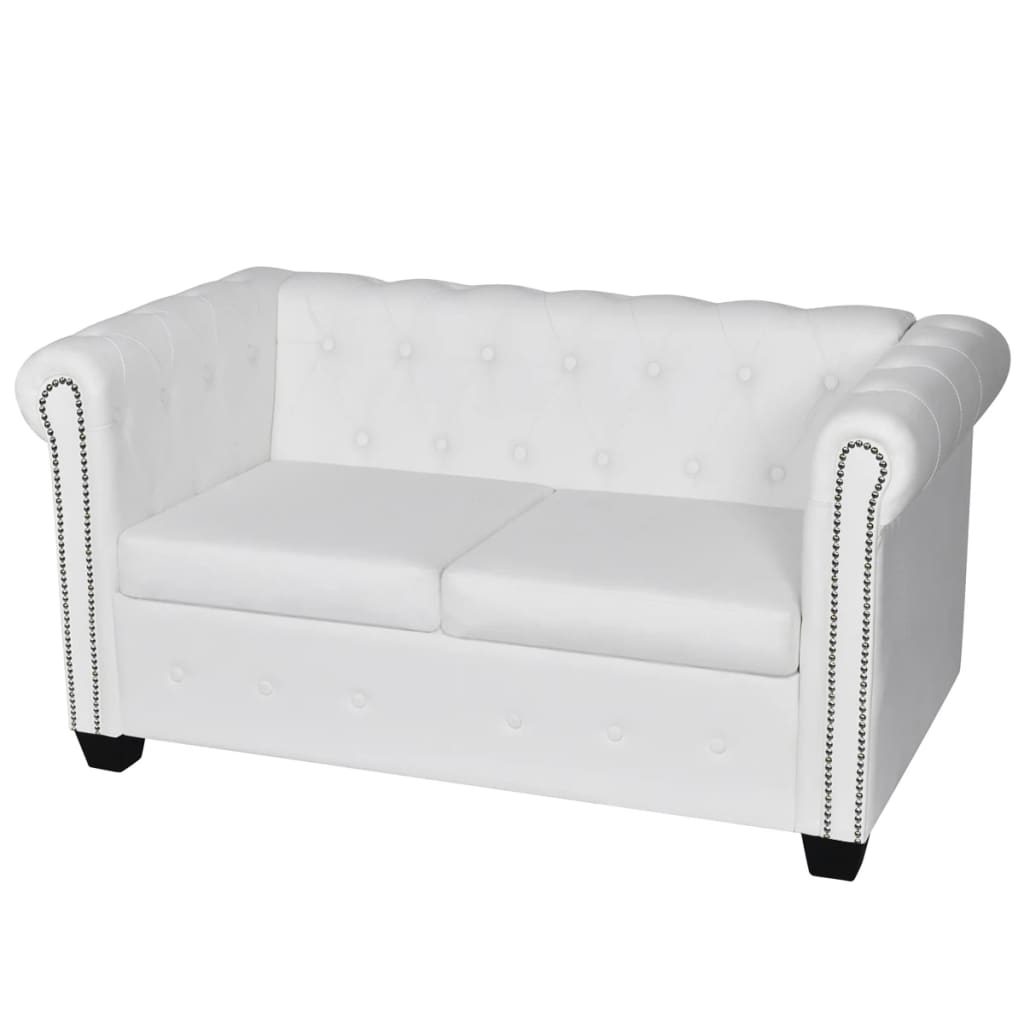 vidaXL Chesterfield-Sofa 2-Sitzer Kunstleder Weiß