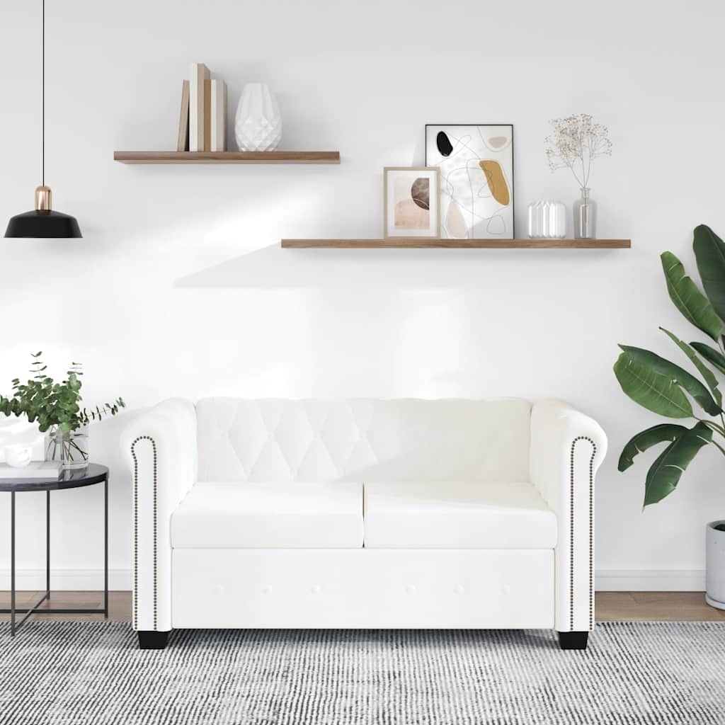 vidaXL Canapea Chesterfield cu 2 locuri, piele artificială, alb