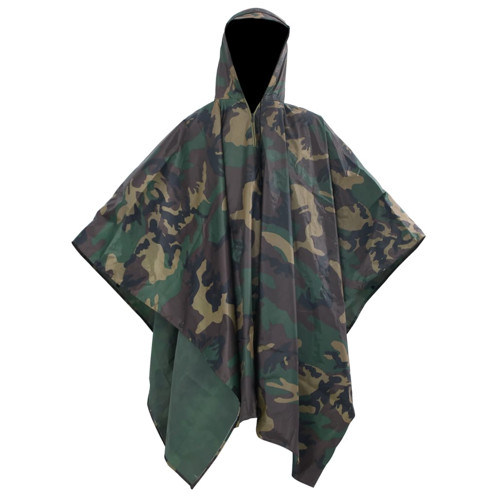 vidaXL 130867 Waterproof Army Rain Poncho for Camping/Hiking Camouflage