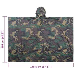 130867 Waterproof Army Rain Poncho for Camping/Hiking Camouflage - obrázek 9