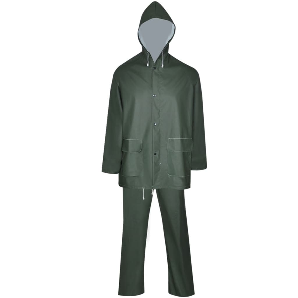 Waterproof Heavy-duty 2-piece Rain Suit with Hood Green M