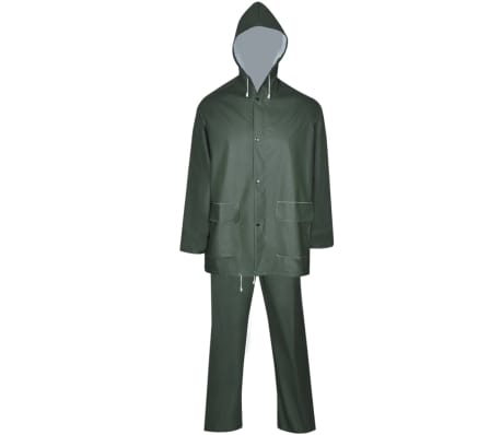 Waterproof Heavy-duty 2-piece Rain Suit with Hood Green XXL