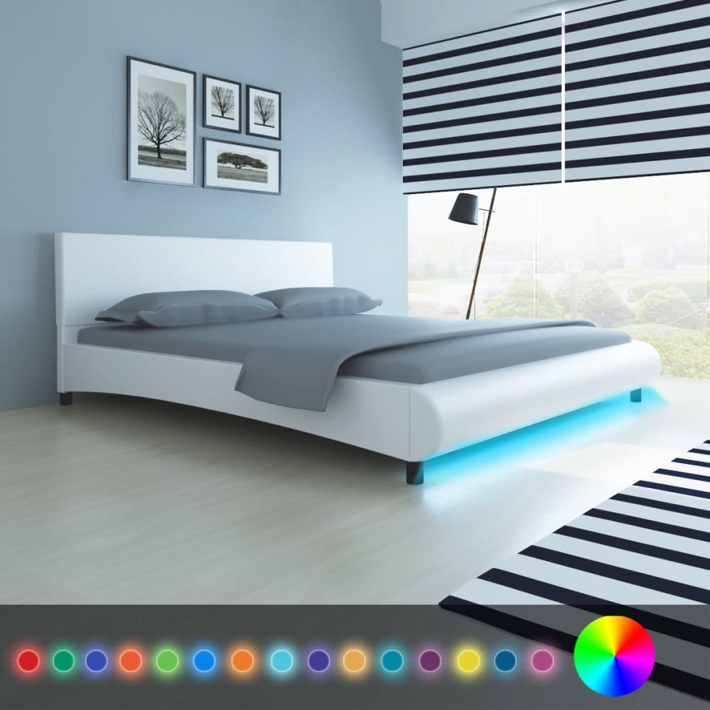 

vidaXL Bed met traagschuim matras LED kunstleer wit 180x200 cm