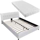 vidaXL Cama com colchão 140 x 200 cm couro artificial branco