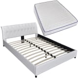 vidaXL Cama com colchão 140 x 200 cm couro artificial branco