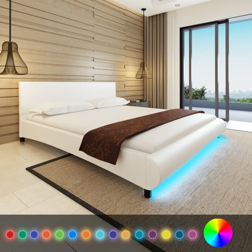vidaXL Κρεβάτι LED Λευκό 180 x 200 εκ. από Συνθετικό Δέρμα με Στρώμα