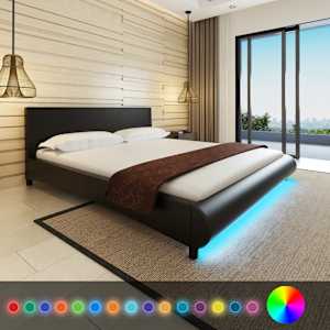 Postel s matrací LED černá umělá kůže 180 x 200 cm